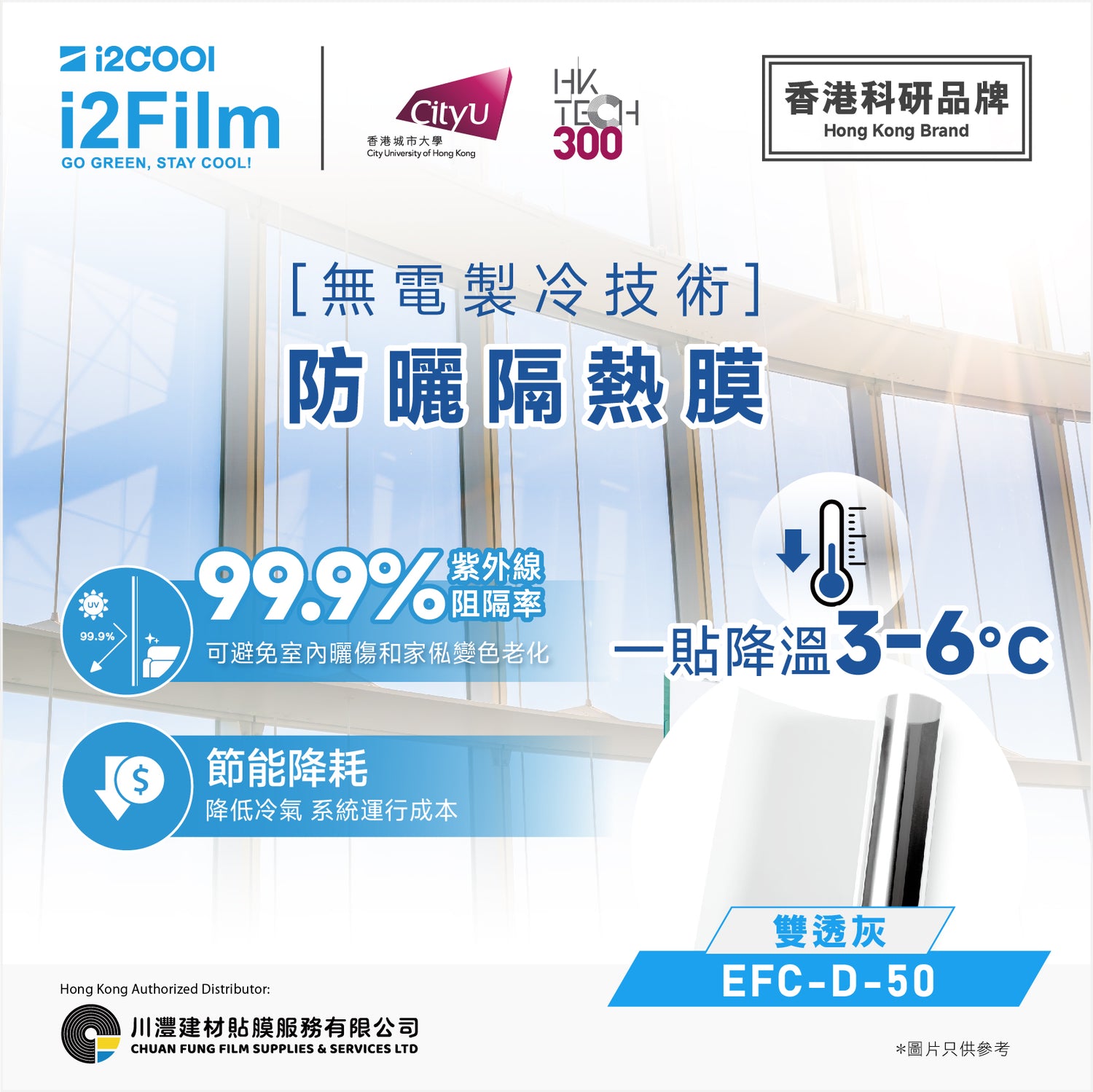 i2Cool i2Film 防曬隔熱膜【無電製冷技術】- 雙透灰EFC-D-50