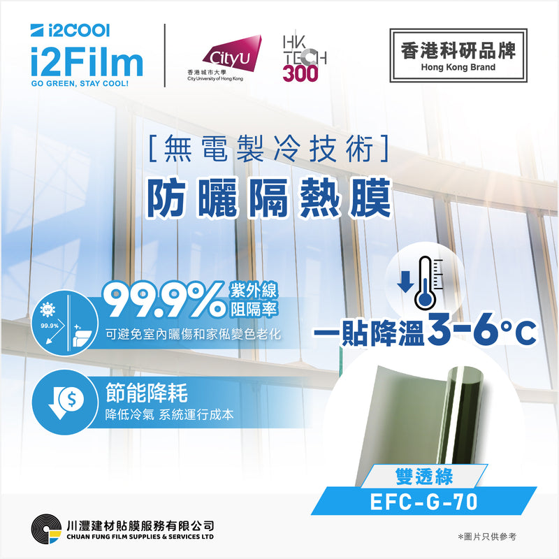 i2Cool i2Film 防曬隔熱膜【無電製冷技術】- 雙透綠EFC-G-70